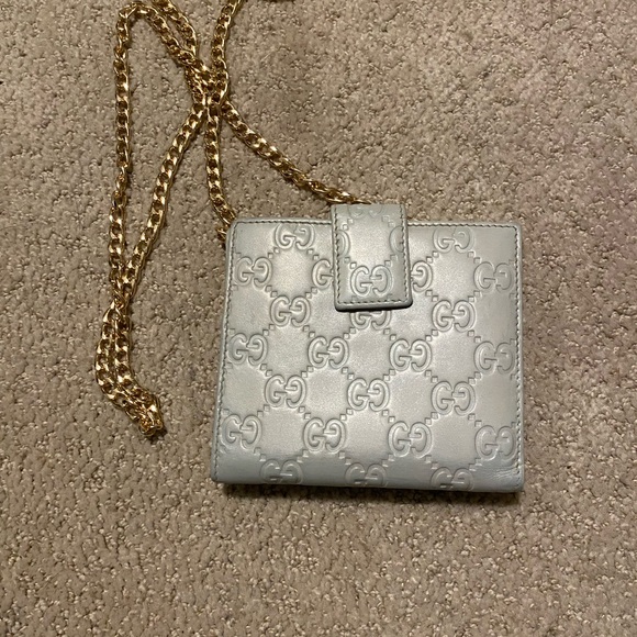 Gucci Guccissima logo square wallet on chain gold grey - Picture 3 of 8